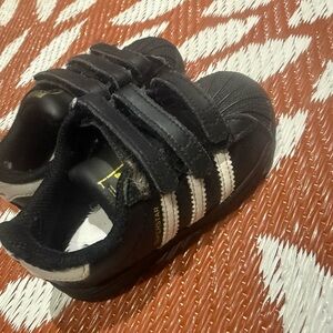 adidas Black Kids Sneakers with White Stripes - Velcro Closure